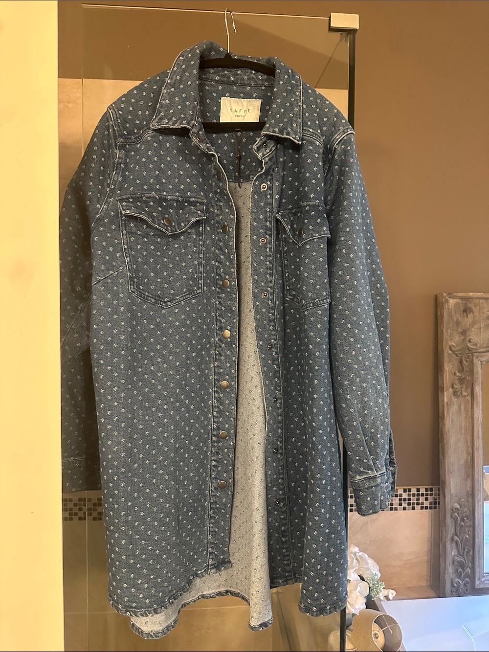Light Blue Patterned Denim Trench Jacket - Kerri